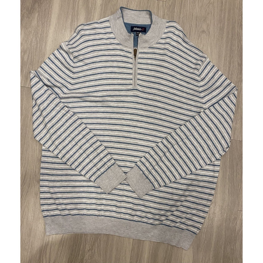 Johnnie-O Silk Blend 1/4 Zip Mock Neck Sweater Mens XXL 2XL Gray Blue Pullover